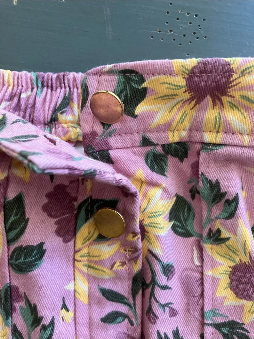 Girls Size 3-4/EU 104 Cotton Pink+Yellow Floral Button Embellished Skirt NWOT